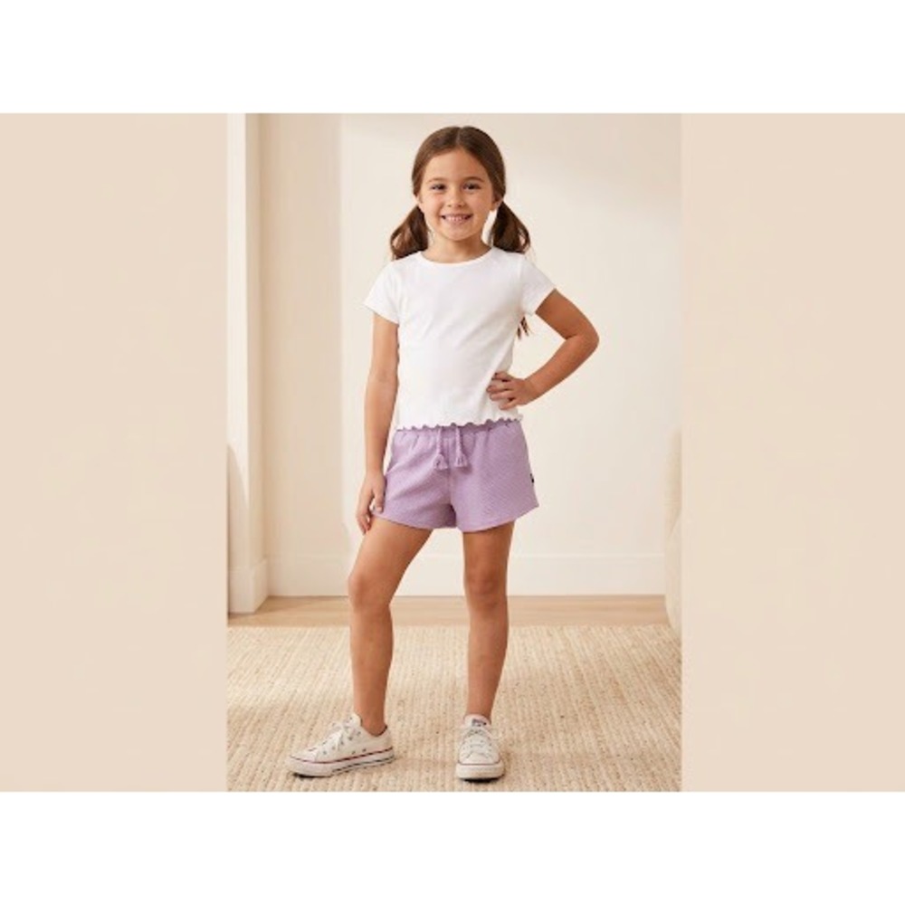 Molo Shorts Kids Size 7/8 Purple Good Shimmer Textured Tassel Drawstring 0482